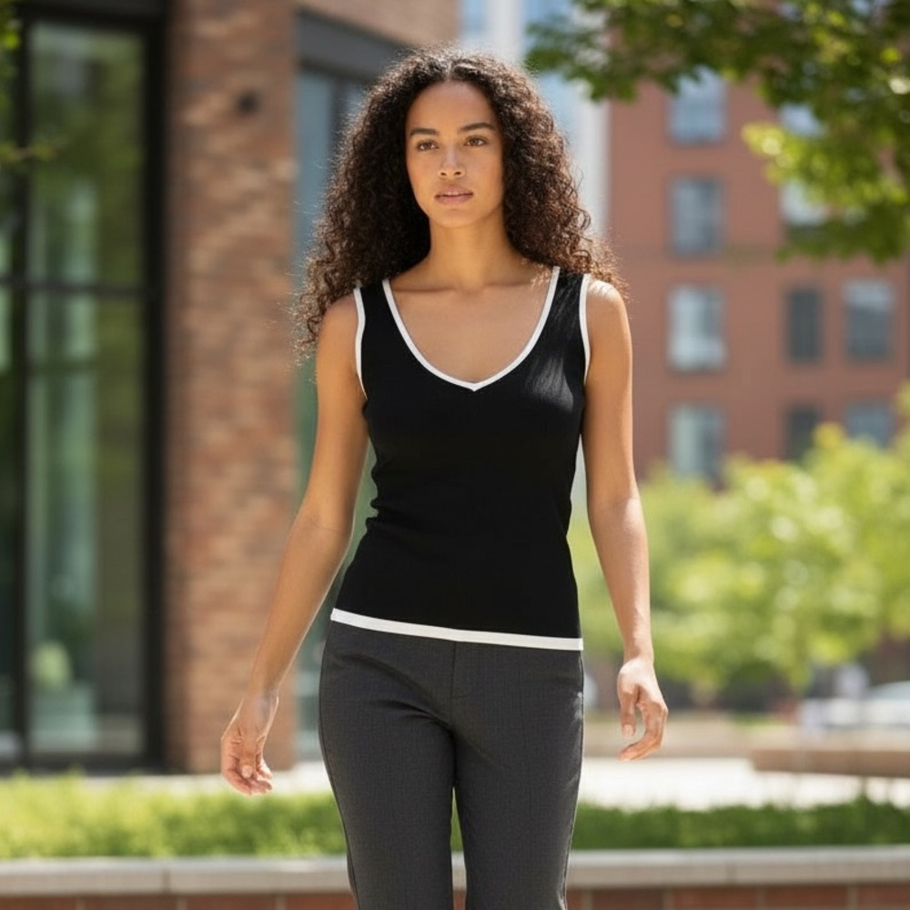 White House Black Market Deep V Sleeveless Black Shell